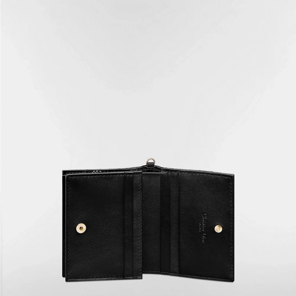 Dior Black Quilted Patent Leather Wallet with Gold Charm